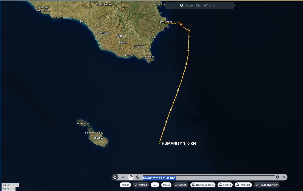 TrafficoNaviOnc's tweet image. 20.11.2025 Humanity1 continua la navigazione verso il mare libico per la caccia alla bara galleggiante