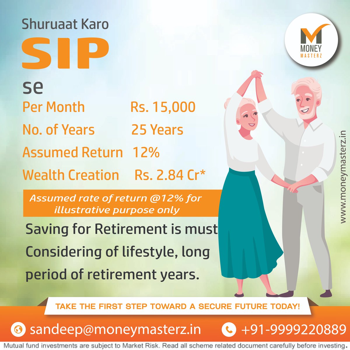 Money_Masterz's tweet photo. Start your retirement planning today!
SIP ₹15,000/month for 25 years at 12% returns = ₹2.84 Cr* 💰✨
That’s the power of compounding.
Secure your future with MoneyMasterz.
📩 sandeep@moneymasterz.in | 📞 9999220889
 MF investments are subject to market risks. https://t.co/QjKYv9UU2F