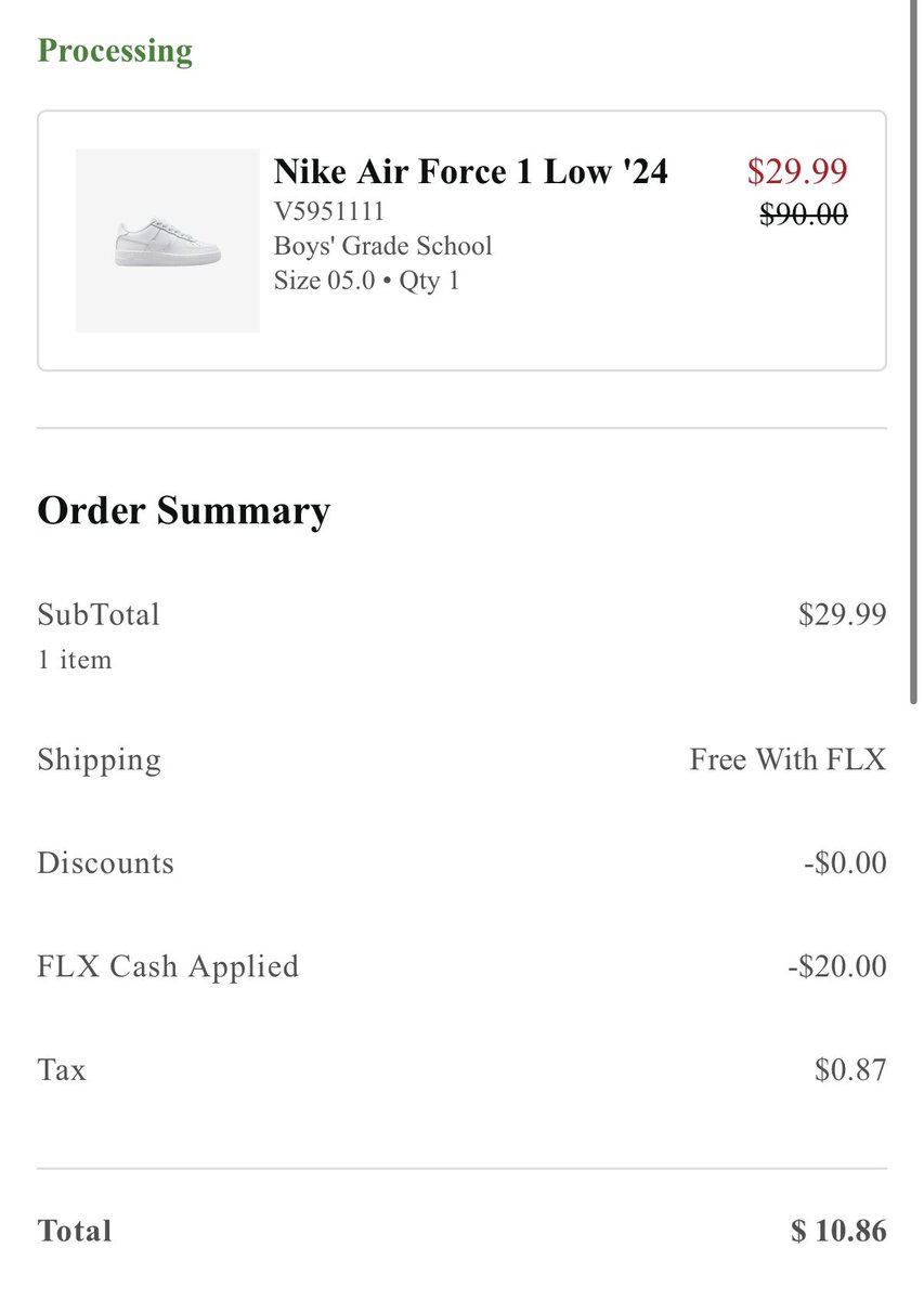 ShayneDeezy's tweet photo. @SneakerVisionz @SneakerVisionz $10 AF1’S for the kiddo I had some FLX points I had to put to use. 

This shit is crazy lol 😆 https://t.co/5EUpxxwvUx