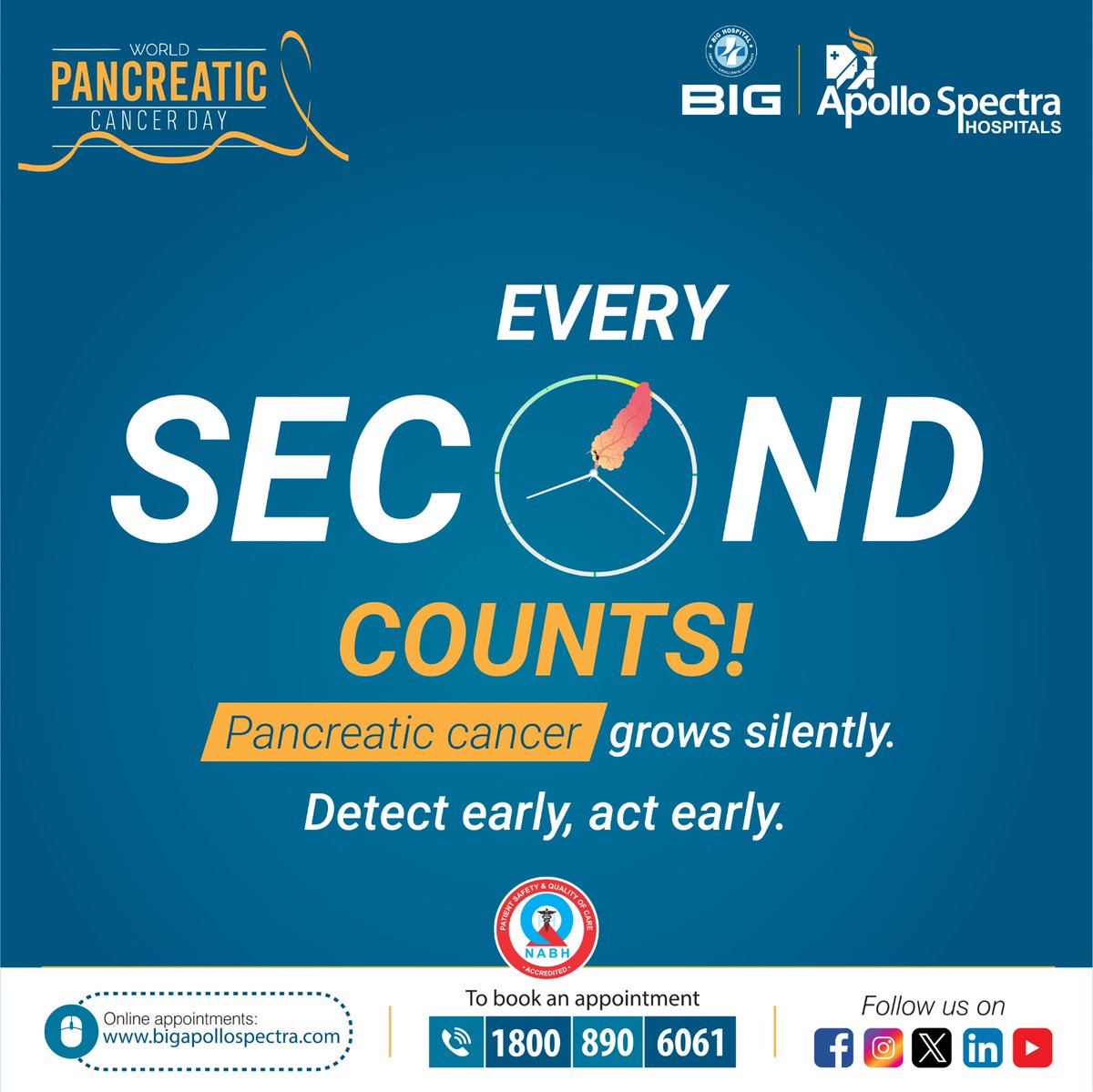 World Pancreatic Cancer Day
हर सेकंड मायने रखता है! ⏱️

पैंक्रियाटिक कैंसर चुपचाप बढ़ता है, इसलिए समय पर पहचान बेहद ज़रूरी है।