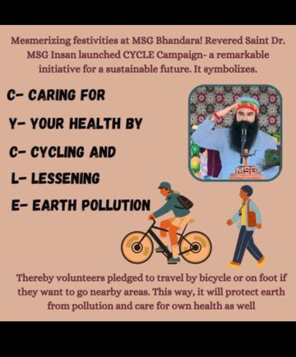 Using vehicles for short journeys increases pollution. Cycling keeps us fit and also benefits the environment. Inspired by Saint Gurmeet Ram Rahim , people are using bicycles for short distances to bring about positive change.
#CyclingForChange