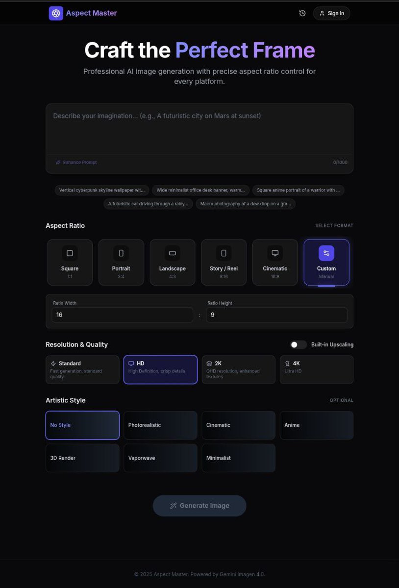 ai_with_shah's tweet image. I vibe coded a new tool with Gemini 3 Pro. You can generate AI images that fit any screen size, from phone wallpapers to web banners. 

literally any aspect ratio you want.

should i share a demo