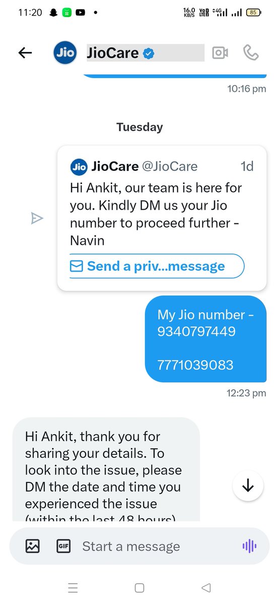 ankittiwari1306's tweet photo. जियो के 04/11/2024 और 18/11/2025 का मैसेज कुछ बदला नहीं जियो के तरफ से वही मैसेज आता है नेटवर्क दिन में दिन खराब नेटवर्क मिल रहा है लेकिन जियो का कुछ नहीं बस यही रिप्लाई आता है फील्ड स्तर में कुछ होता नहीं है #Jio #Network #Village #Bamura #NetworkKbLagega @JioCare @reliancejio https://t.co/SRrRw47uq3