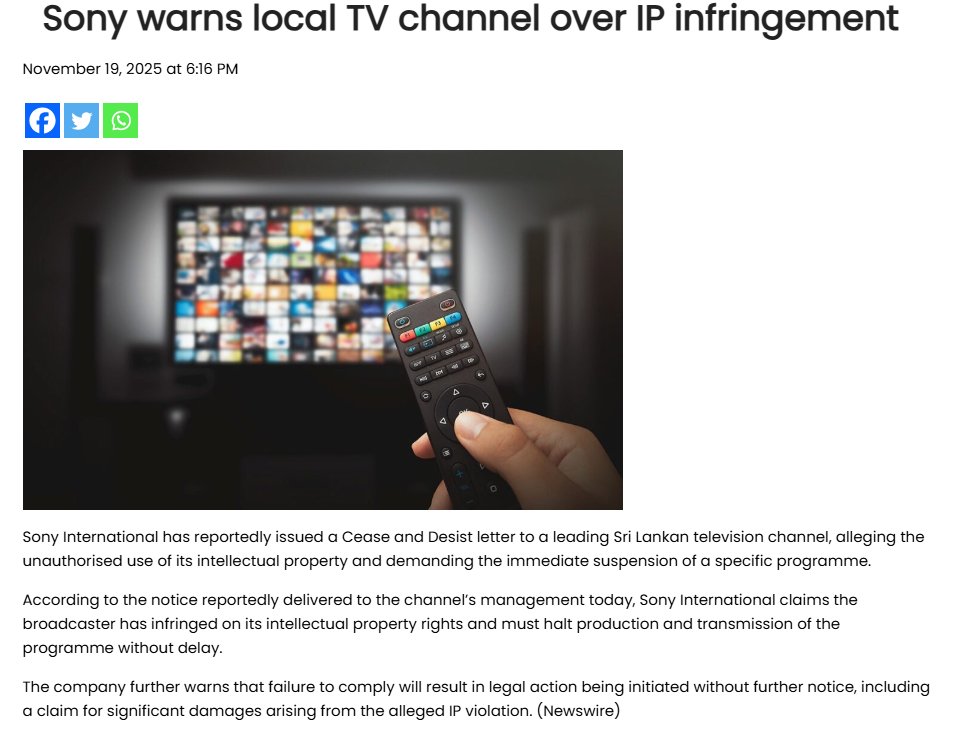 COPYCAT: Swarnavahini told not to broadcast a knock-off “Who Wants to Be a Millionaire?”, a programme licensed by Sony Pictures. Controversial Lyca Mobile owns Swarnavahini. The look-alike show is produced by Chandana Sooriyabandara, President <a href="/anuradisanayake/">Anura Kumara Dissanayake</a> media adviser.