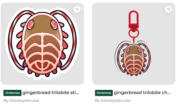 blackeyebruise's tweet photo. gingerbread trilobite sticker &amp; charm https://t.co/bwl05zK0i8 https://t.co/ZbMMei5p4D