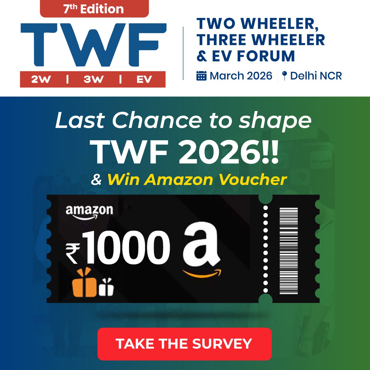 forum_two's tweet image. Last chance to share your inputs for the 2W, 3W &amp;amp; EV Forum (TWF) 2026!
Takes just 2 mins: tinyurl.com/bdebb89f
3 lucky winners get Amazon vouchers worth INR 1000 each!
For queries, contact Ankit: +91 8882780164 | ankit.sharma@threefold.in
#twowheeler #threewheeler #EV