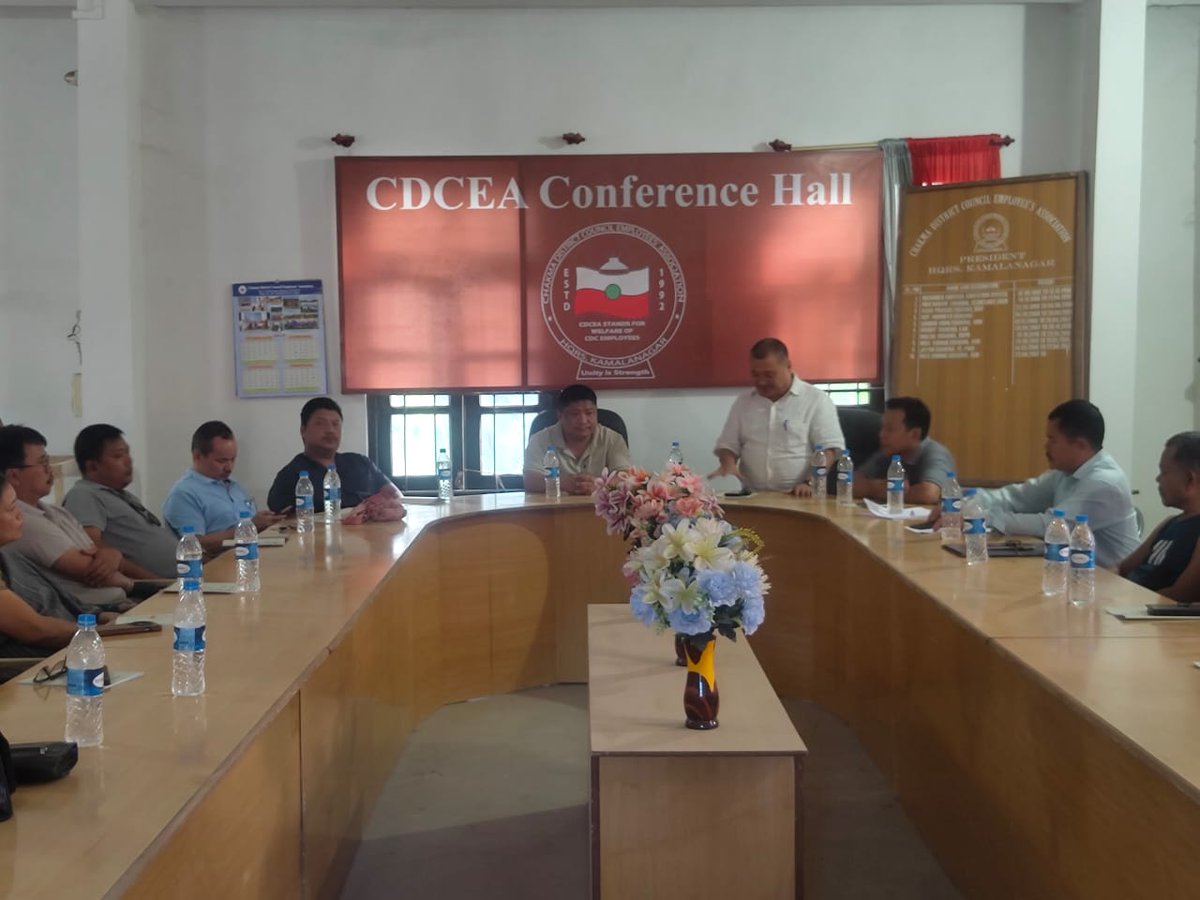 CDCEAOfficial's tweet photo. The Chakma District Council Employees' Association (CDCEA) convened an emergency meeting with all Heads of Departments under the Chakma Autonomous District Council (CADC) on 19 November 2025 at its office in Kamalanagar. 

#CDCEA #GeneralElection #SportsMeet #AnnualSportsMeet https://t.co/xpRThQByvD