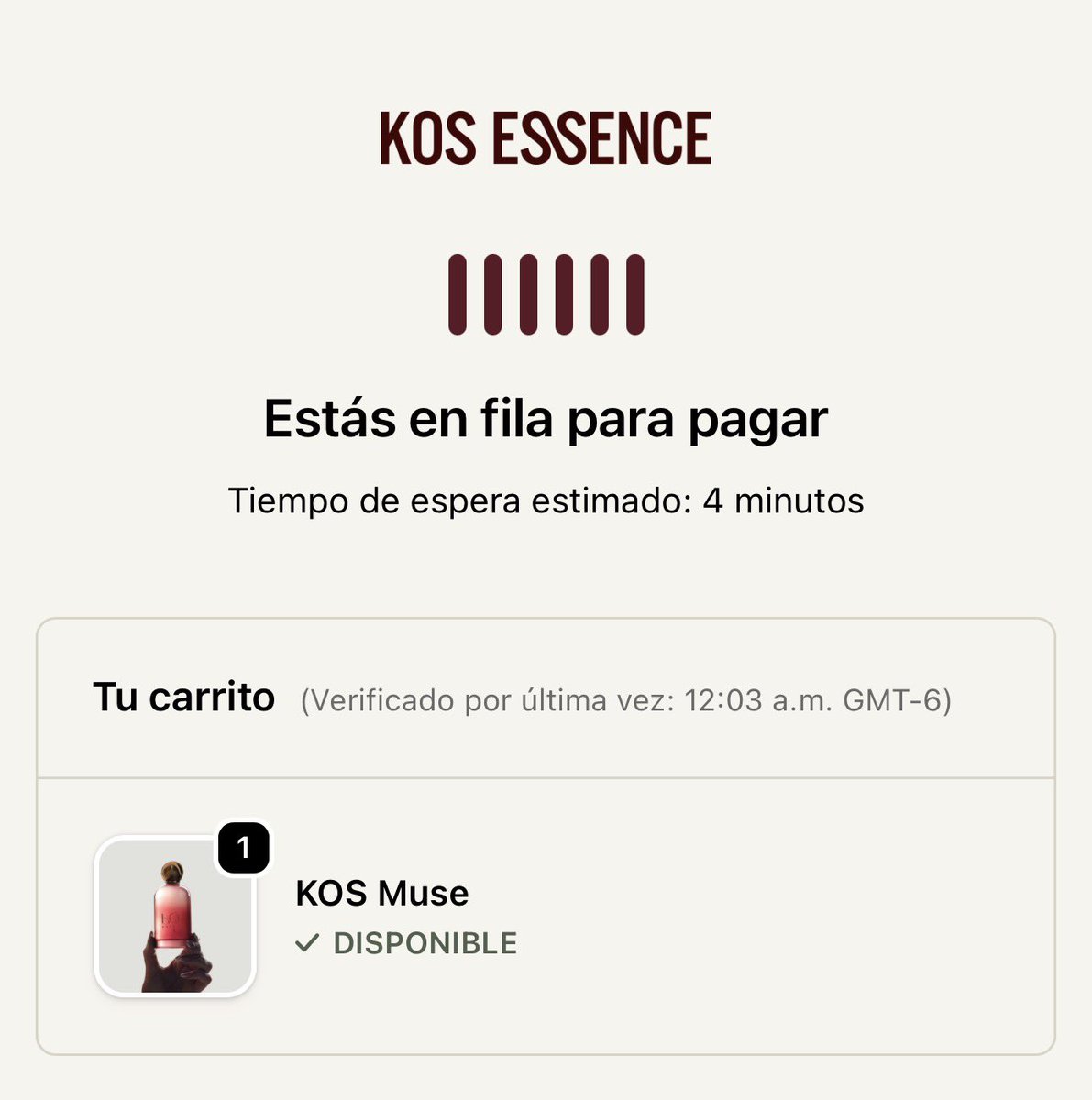 La página oficial de K Os Essence activó una fila de espera debido a la enorme demanda por el perfume de Kenia OS.