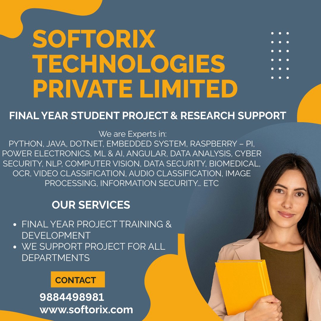 orixprojects's tweet image. One-Stop Solution for All Degree Students (2025–2026)**
We provide **complete guidance and hands-on support** to help you plan, develop, and complete your final year project successfully — from idea to viva!
 📱 Call/WhatsApp: +91 98844 98981

#FinalYearProject
#ProjectSupport