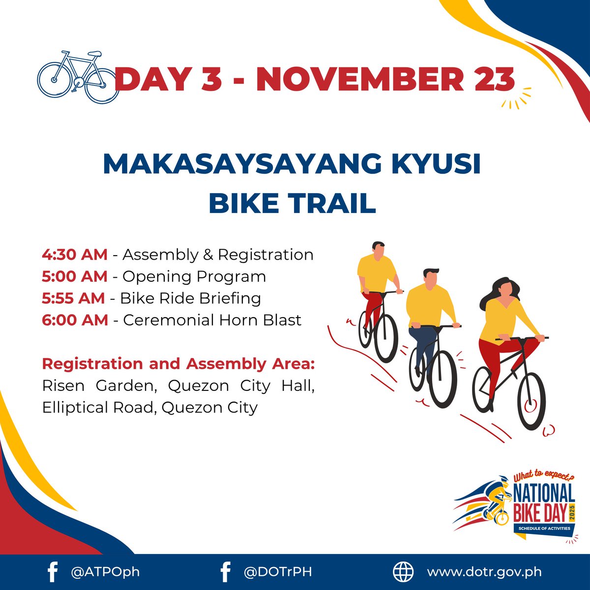 QCGov's tweet photo. Bring your friends, families, and fellow advocates-- and let's pedal together toward a safer, greener, and more inclusive mobility future!๐ฒ๐
#NBDph25 #NationalBikeDay2025
#lisangDaanlisangKinabukasan #DOTrPH #RoadSectorWorks #ActiveTransport https://t.co/BsHLKWUZ36