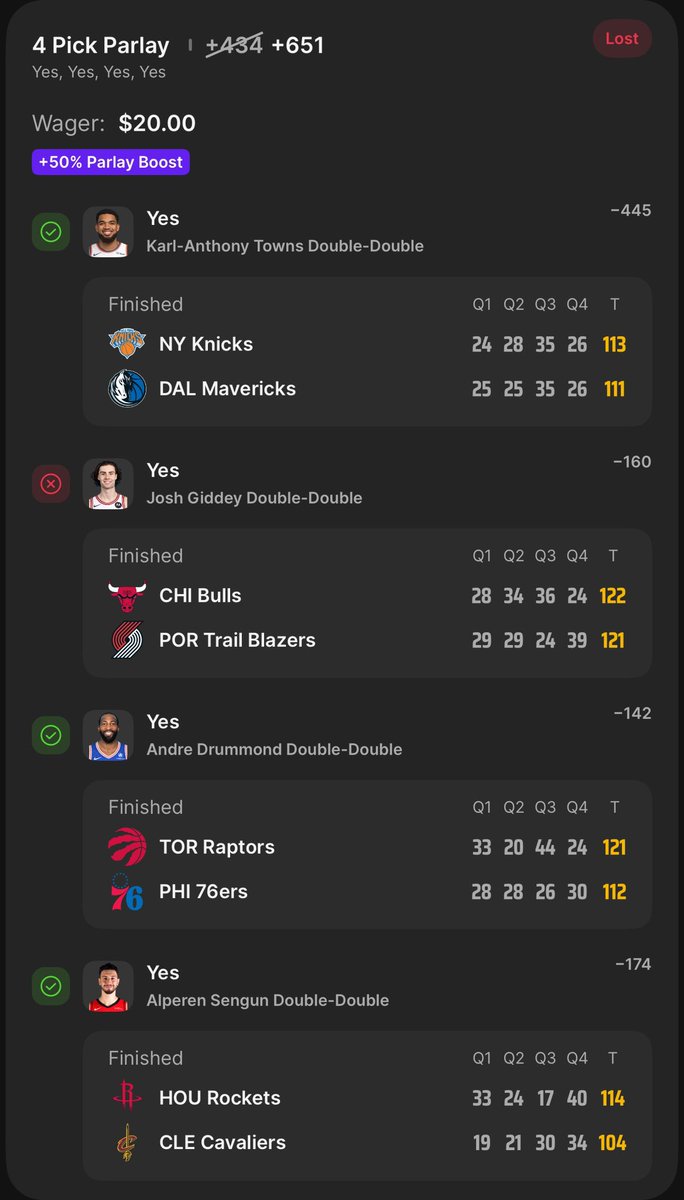 Of course Giddey selling on the night <a href="/DKSportsbook/">DraftKings Sportsbook</a> runs their double double promo