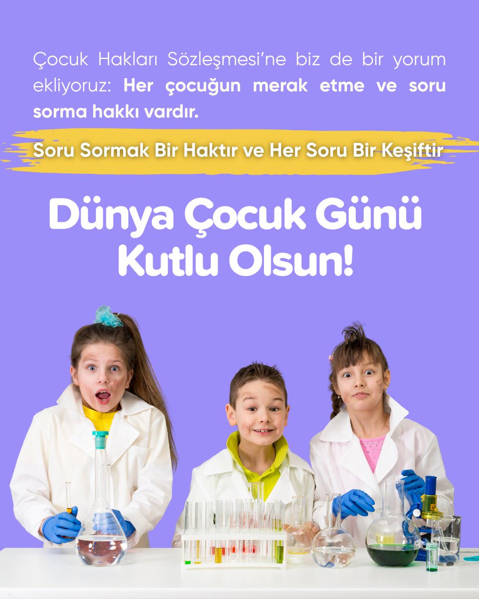 Bugün 20 Kasım Dünya Çocuk Günü! 

Çocuk Hakları Sözleşmesi; onların en temel haklarını güvence altına alıyor. Biz de bu haklara bir yenisini ekliyoruz: Merak etme ve soru sorma hakkı!

Çünkü her soru, bir keşfin başlangıcıdır. 

#DünyaÇocukGünü kutlu olsun!
