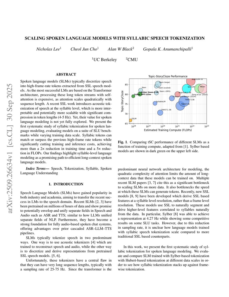 MultiLLM's tweet image. ⭕️ Check out MultiLLM debate this new paper &quot;SCALING SPOKEN LANGUAGE MODELS WITH SYLLABIC SPEECH TOKENIZATION&quot;: 
⭕️ The consensus is that the paper highlights the potential of syllabic (Sylber) tokenization for SLMs in reducing computational costs and sequence length, achieving…