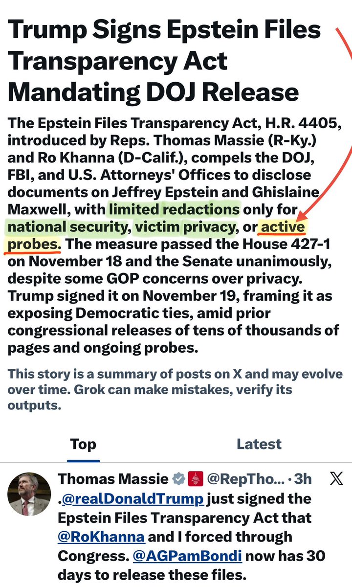 Now that #Trump has signed the Epstein Files Transparency Act, watch for massive abuses on a comical scale on the highlighted exceptions below. The #EpsteinFiles coverup is FAR from over. “Active probes” ramping up now until forever.