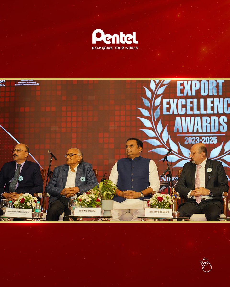 pentelofindia's tweet image. Pentel celebrates its 2nd rank in Export Excellence for 2 consecutive years—
a testament to craftsmanship that rules every writing moment. 

#Pentel #ExportExcellence #PentelIndia #AwardWinningBrand 

[Pentel brand India, award-winning stationery, export excellence India]