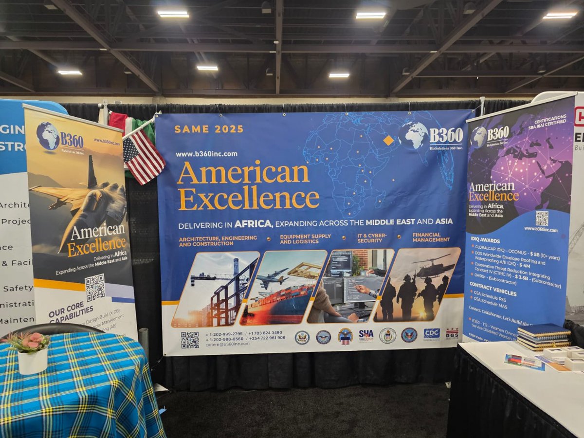 BizSolutions360's tweet image. B360 is live at SAME SBC - Booth 414 - showcasing our 8(a) expeditionary capabilities across AEC, logistics, training &amp;amp; IT/cyber.
Africa is our foundation. America is our standard. The world is our field.
📍 Booth 414
#SAME2025 #B360Global