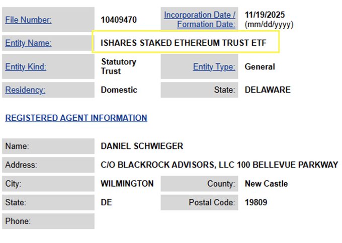 mstor168's tweet image. NEWs: 

$ETH 🇺🇸 | BlackRock is planning to file for a Staked Ethereum ETF, as per the Delaware name registration. &apos;33 Act. Filing coming soon.