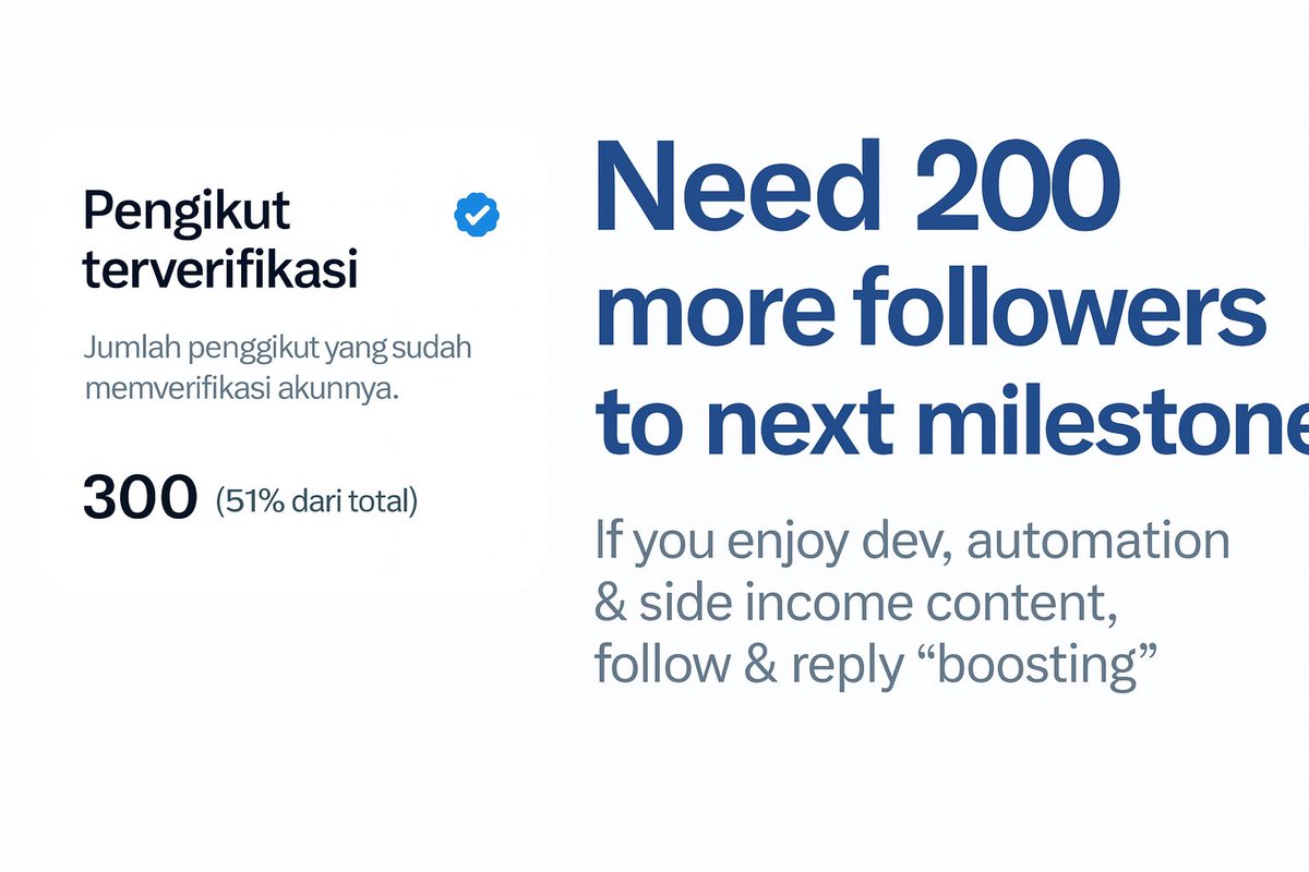 ilhamautomation's tweet image. I’m just 200 followers away from my next milestone on X! 🚀

If you enjoy content about dev, automation, and side income, I’d really appreciate your follow 🙌

To help the algorithm, just reply with “boosting” 😎

#BuildInPublic #DevCommunity #IndieDev #GrowOnX