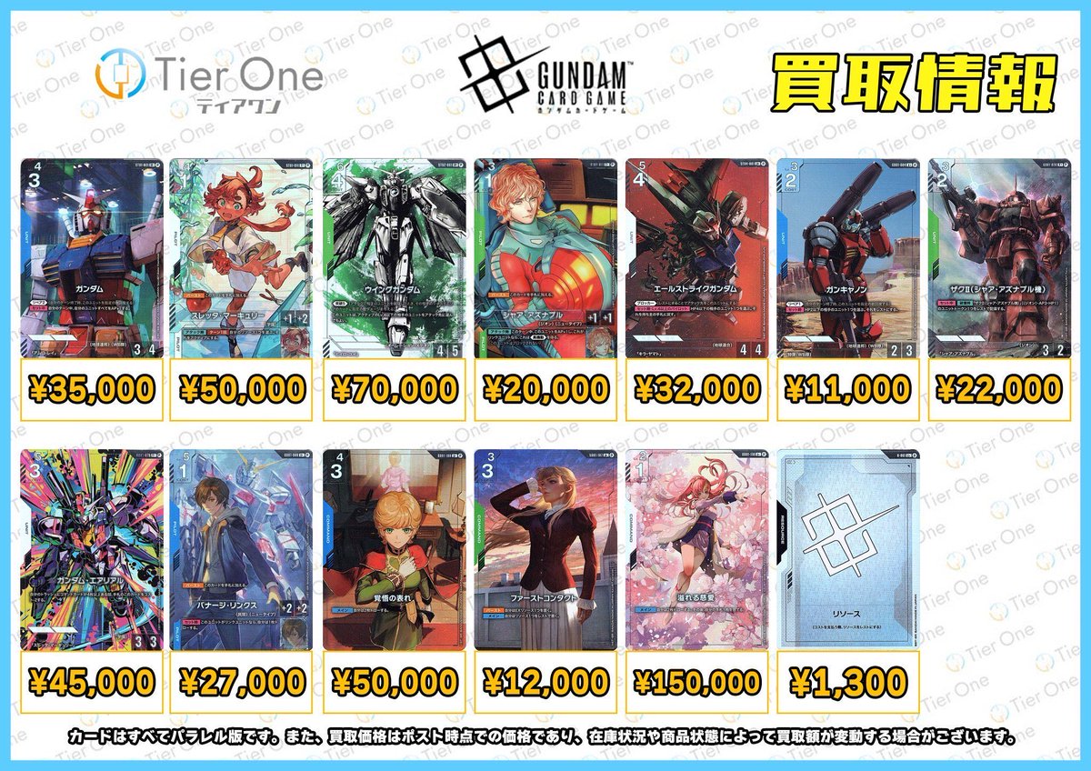 ガンダムカードゲーム 買取情報】 β版 パラレル買取表になります‼️ 1