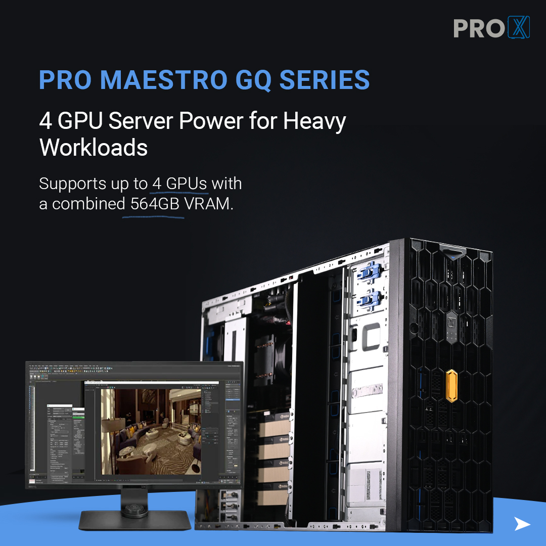 prox_pc's tweet image. Every detail of the Pro Maestro GQ has purpose.

A true 2-in-1 server you can use as a workstation or rack-mount on demand.

Redundant power for uptime.

High-airflow cooling for heavy AI &amp;amp; rendering.

👉 proxpc.com/servers/pro-ma…

#ProXPC #4GPUServer #AIserver #MadeInIndia