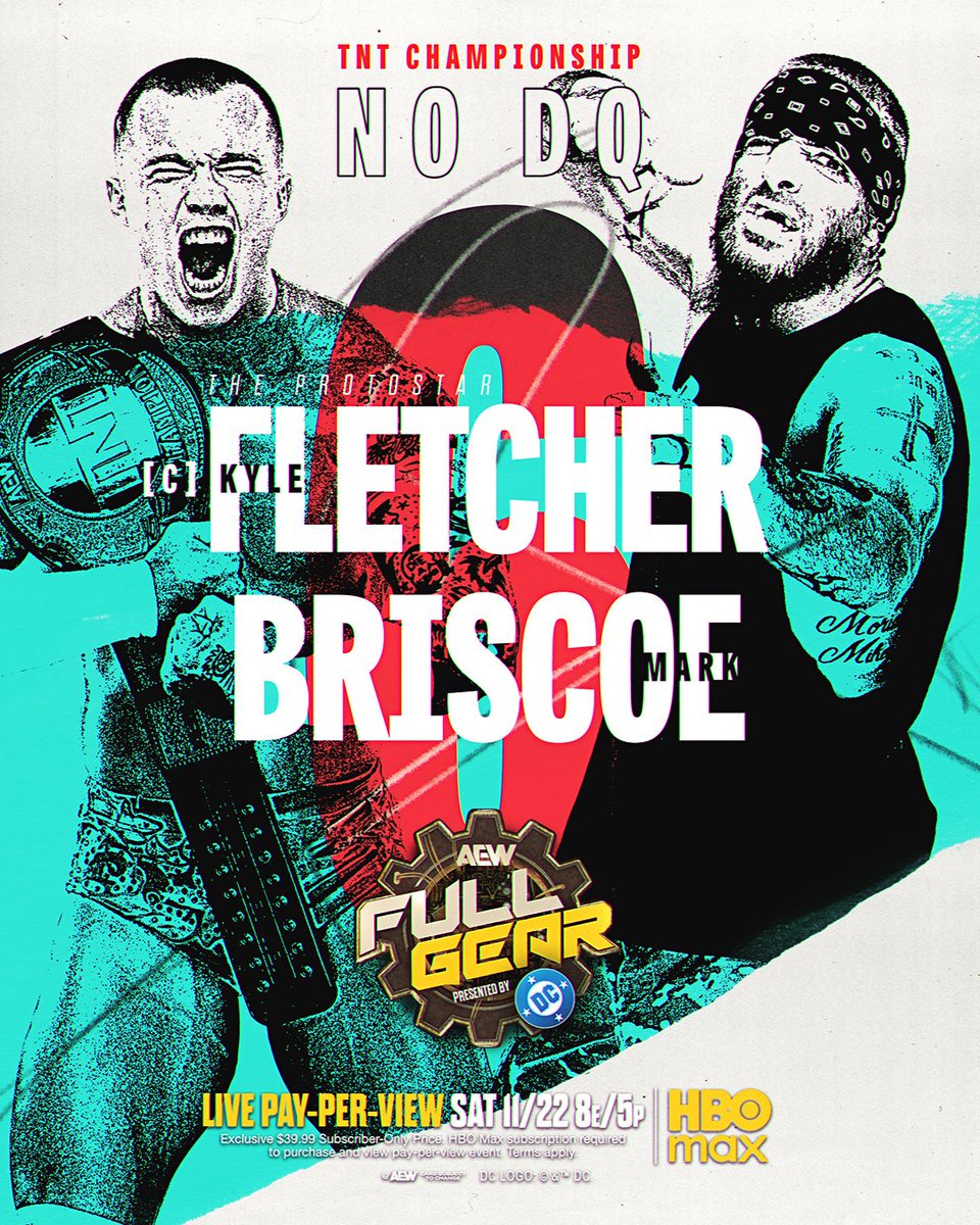 #AEWFullGear
8pm ET/5pm PT
Saturday, 11/22!

No DQ TNT Title
@KyleFletcherPro vs <a href="/SussexCoChicken/">Mark Briscoe</a> 6

Briscoe called out the way Fletcher won at WrestleDream, so Mark wants a No DQ rematch. If Kyle wins, Briscoe must join <a href="/TheDonCallis/">The Invisible Hand</a> Family!

LIVE on HBO Max PPV
THIS SATURDAY!