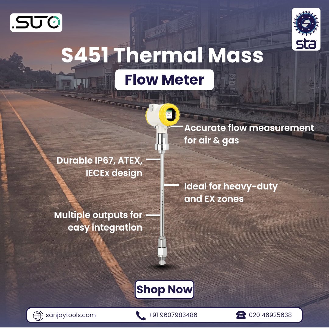Sanjaytools's tweet image. S451 Thermal Mass Flow Meter from SUTO, available via @Sanjaytools, delivers accurate air &amp;amp; gas measurement with a rugged design for demanding industrial use.

🌐 Shop Now: sanjaytools.com/product/s451-t…
📞 020 46925638 / +91 96079 83486

#sanjaytools #SUTO #flowmeter #industrial #pune