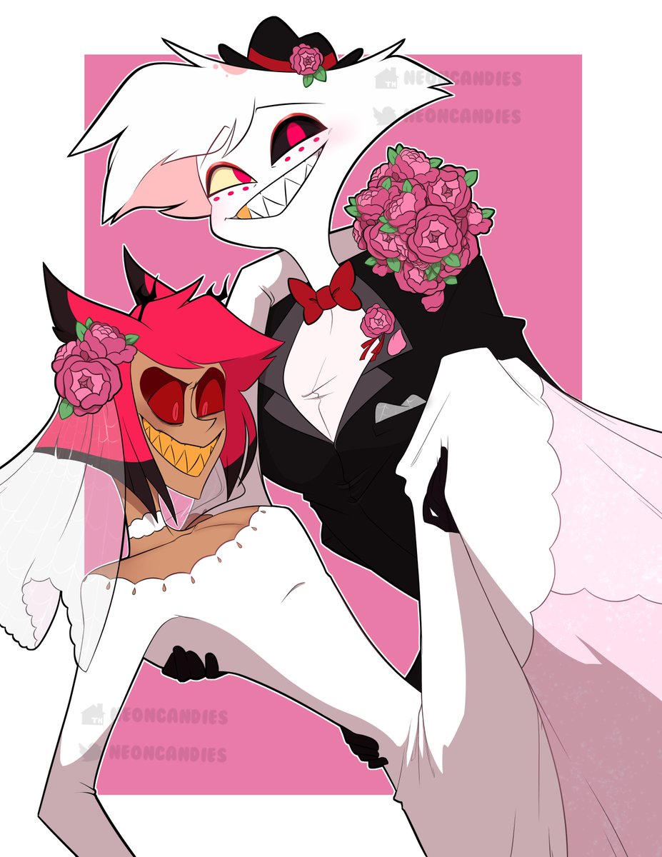 NeonCandies's tweet image. Woah where&apos;d those wedding bells come from?? Take a look at the happy bride and groom~ 🕷️💒🦌

#radiodust #hazbinhotelfanart #hazbinhotel #HazbinHotelAngelDust #hazbinhotelAlastor