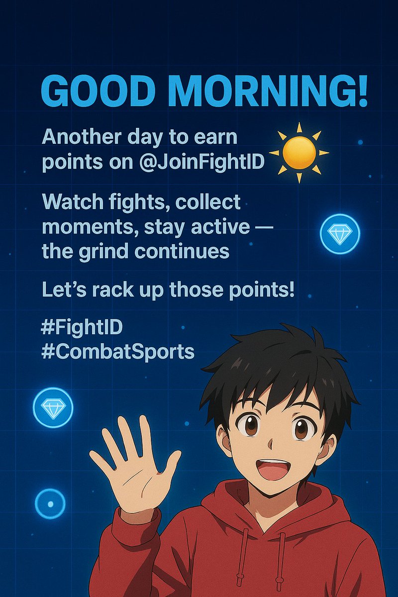 HORDASITY's tweet image. Good morning fam! ☀️
Another day to earn points on @JoinFightID 💎
Watch fights, collect moments, stay active — the grind continues 🥊🔥
Let’s rack up those points!
#FightID #CombatSports