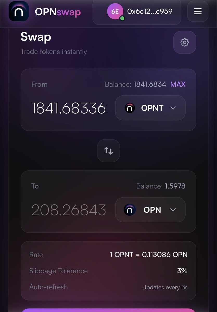 TeeXsteve's tweet photo. Daily transactions on OPN Chain Testnet by @IOPn_io 
Claim faucet: https://t.co/HPhAunKa4W

Join the testnet: https://t.co/PbFj5aKaGN

• swap from $OPN to OPNT, to tUSDT and then tBNB
Supply liquidity in the available pairs e.g OPN/tUSDT
Fast and smooth experience. https://t.co/4KB8MOJrcX