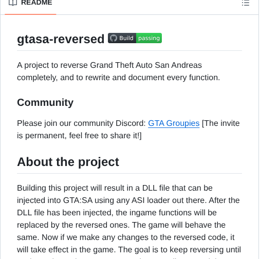tom_doerr's tweet photo. Reverse engineering of Grand Theft Auto San Andreas https://t.co/UC4947ro3Q