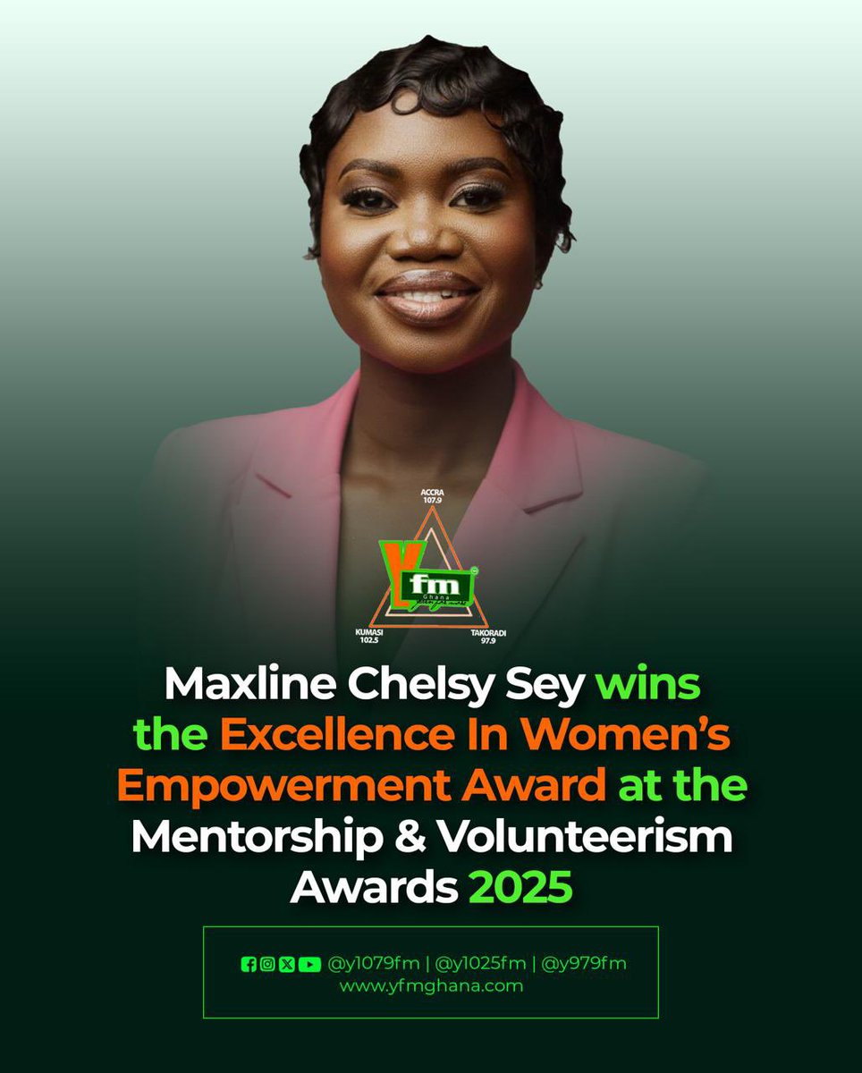 Y979FM's tweet photo. You're tuned in to the only frequency that matters when the sun hits the street,  it's #RYSENSHYNE

Congratulations to our host @IamChelsySey 

#YFMGhana https://t.co/2UQ54xefgm