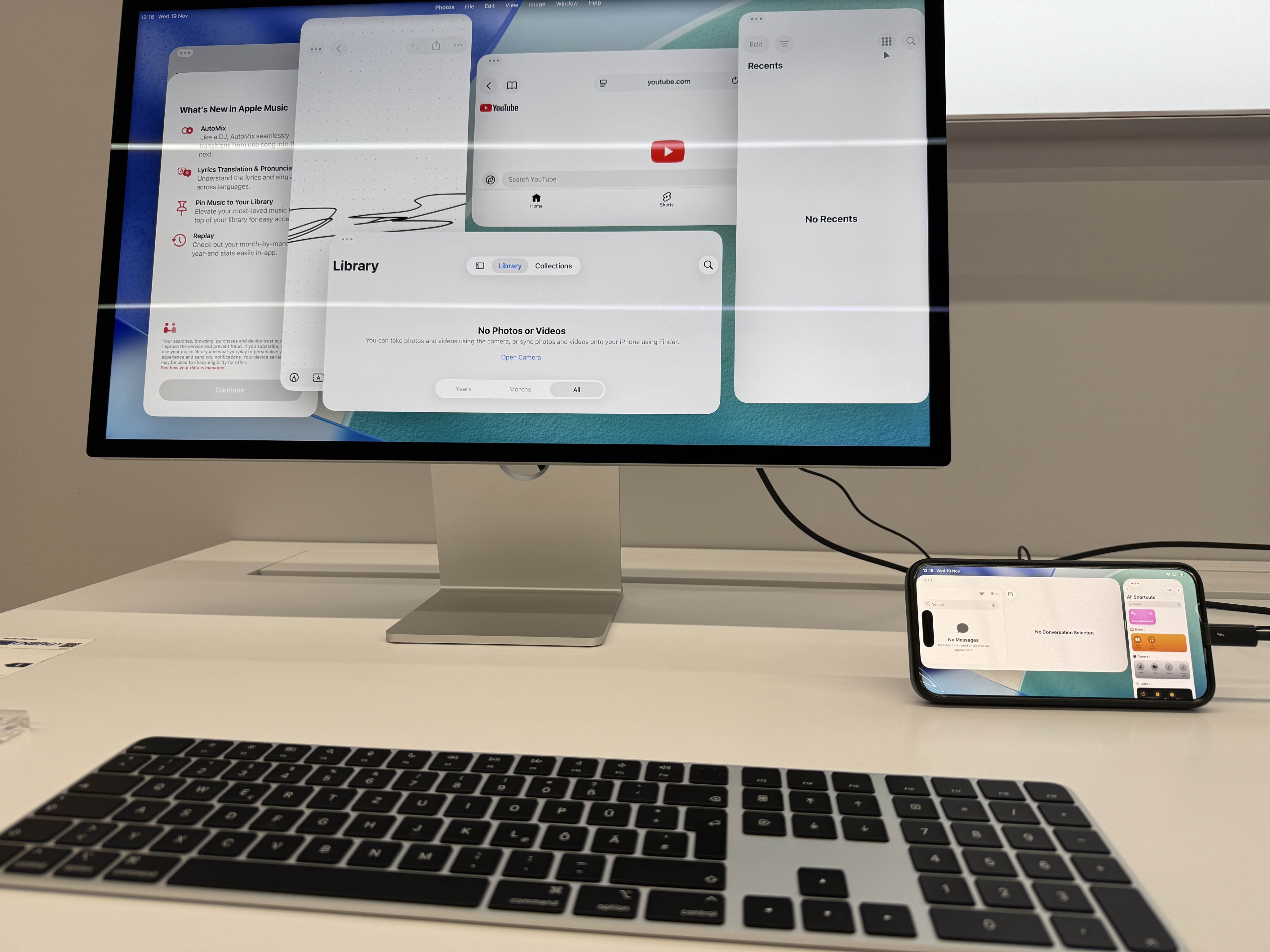 iPhone 15 Pro Max with iPadOS connected to a Studio Display 4K. ‪Pic from meschuggemil