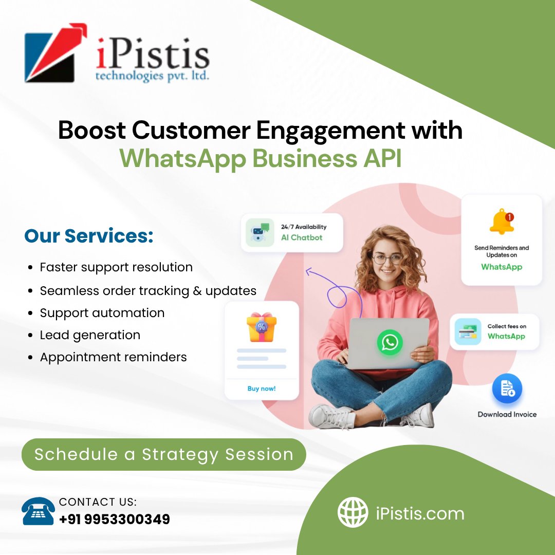 iPistis_seo's tweet image. Boost customer engagement with WhatsApp Business API. Automate support, track orders, send reminders &amp;amp; more. Ready to scale? 

Call us on: +91 99533 00349
Visit:  ipistis.com/whatsapp-integ…

#WhatsAppBusinessAPI #LeadGeneration #CustomerSupport #iPistis  #AutomationTools