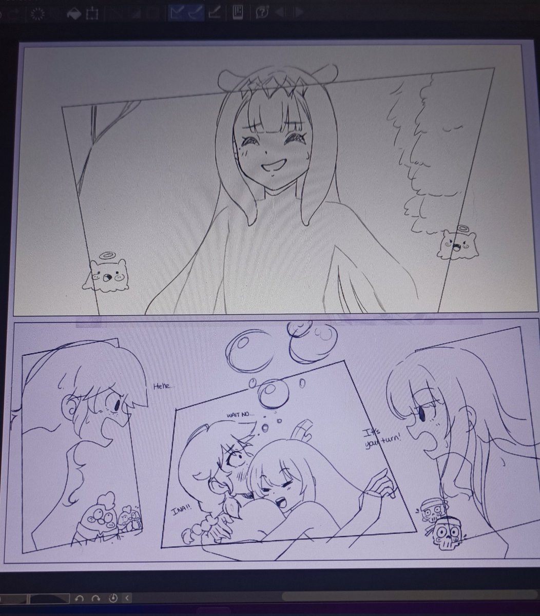 Dafne_kfp's tweet image. I&apos;m drawing the final interaction of the Myth Collab❤️🧡💜...but I&apos;m not sure what clothes to put on the girls, Should I put them in swimsuits (the swimsuit on Calli stream miniature) or other clothes?
#kfp #calliolive #takotime
Photo no full HD, I don&apos;t have Wifi 😵‍💫