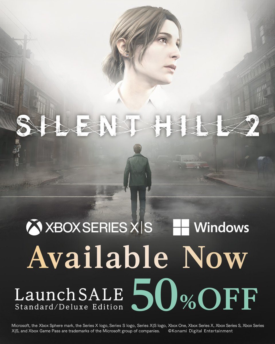 Xbox、Windows PCにて『SILENT HILL 2』のリリースを開始しました。ローンチを記念して過去最大50％OFFセールを開催中。

シリーズ未プレイの方でも楽しめる心に残るストーリーが魅力の作品です。ぜひこの機会にお試しください。

■MS Store: xbox.com/ja-jp/games/st…

#SILENTHILL #サイレントヒル