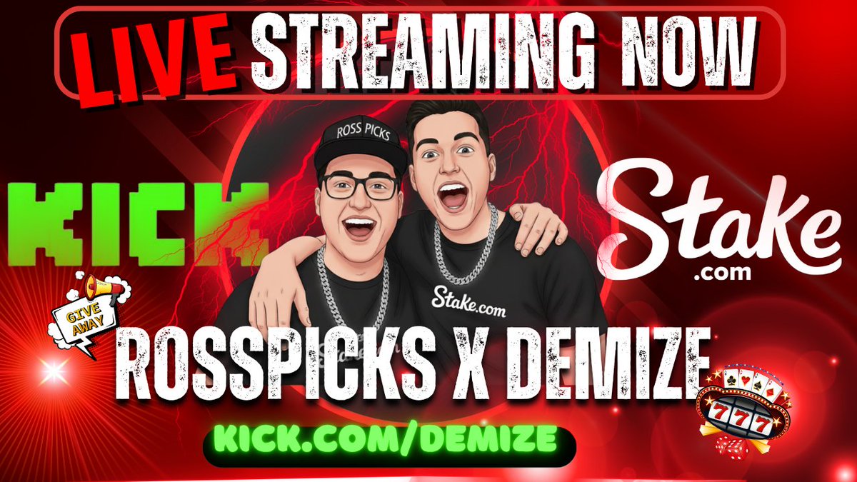 RossPicks's tweet image. 🚨 LIVE NOW 🚨

@ROSSPICKS &amp;amp; @Demize21

👉GIVING AWAY MASSIVE $$$$ TIPS ON STREAM TODAY 💸💸💸 

👉DOING SLOT TOURNAMENTS AND SLOT SPINS @stake

Giveaways will be  start at 100+ veiws

RT + LIKE &amp;amp; TAG your friends 👇

PULL UP ON STREAM 
👉 KICK.COM/DEMIZE