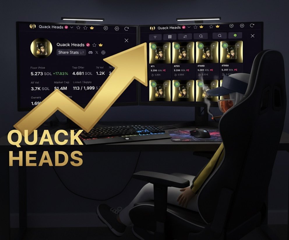 skullrichy's tweet image. gm gm 

Everyone’s watching their NFTs bleed -60%… I’m watching one do the opposite.

Quack Heads is up 110% since launch and still criminally undervalued.

Supply is thin, volume refuses to die, and the community actually participates

And with @Alignerz_ blowing up mindshare…