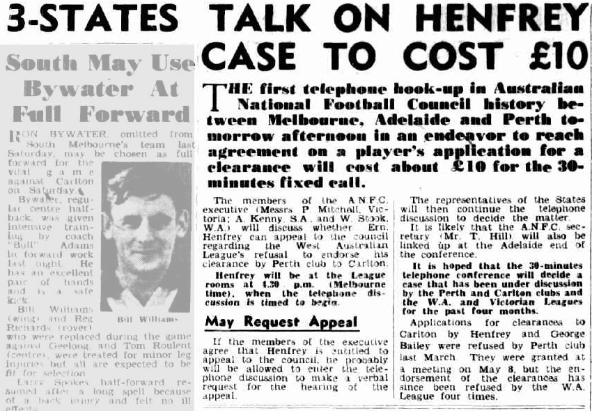 Group chats were more complicated and expensive in 1946.  A 3 way telephone call for 30 minutes between Melb. Adel. &amp; Perth  to discuss a player clearance  cost £10 Equivalent to about $860 today. Your phone bills looking better now?