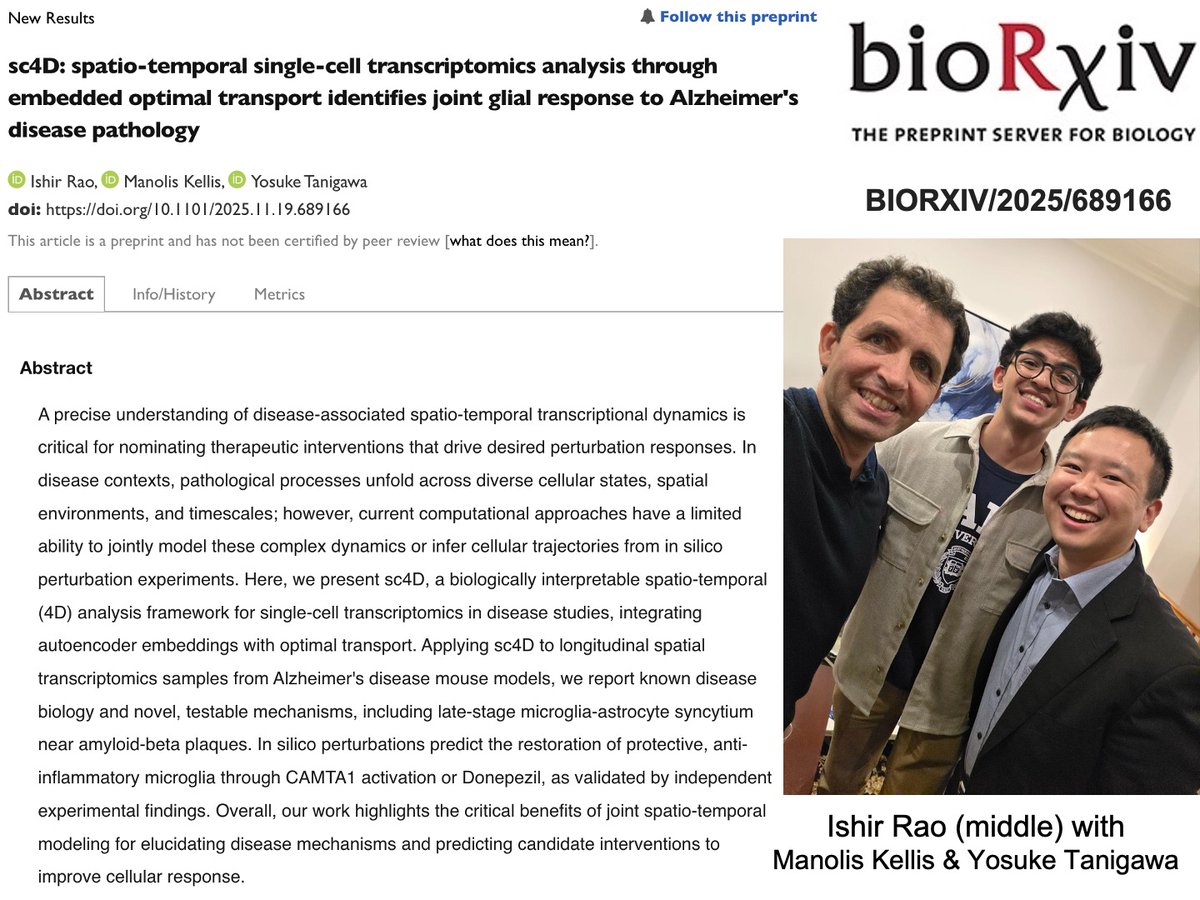yk_tani's tweet image. I’m happy to share our latest preprint, sc4D, led by the incredible Ishir Rao @ishirraov!

We developed a new #computational approach to model #spatiotemporal #transcriptional #dynamics in disease progression 🧬.