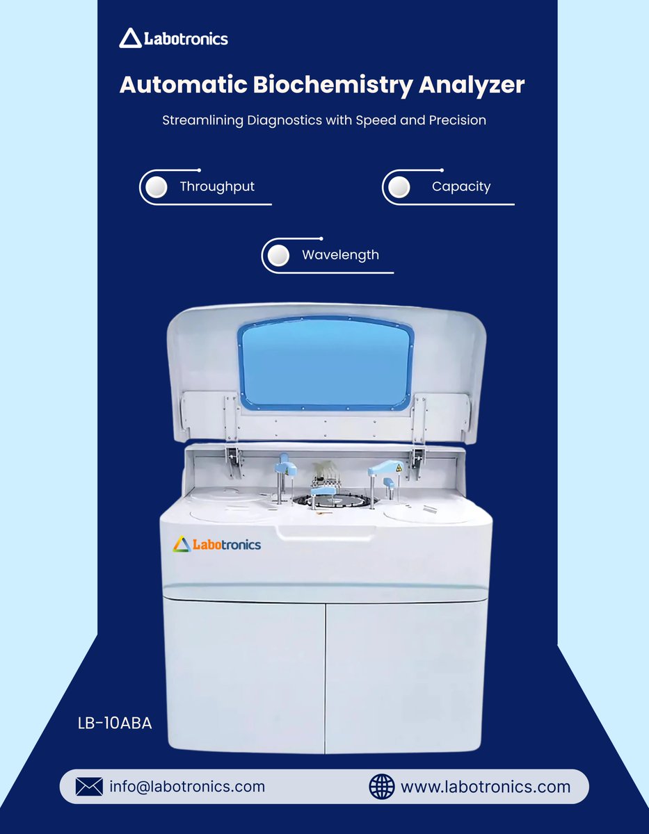 Labotronics's tweet image. Labotronics Automatic Biochemistry Analyzer LB-10ABA
Enhanced throughput and precise wavelength measurement for dependable biochemical testing in modern laboratories.

info@labotronics.com
labotronics.com/automatic-bioc…

#labotronics #clinicaldiagnostics #laboratoryequipment