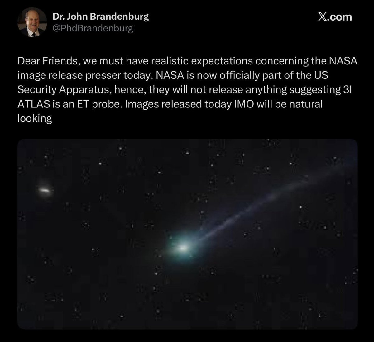 AstronomyVibes's tweet image. 🚨 Wise words. We will never get clear images from NASA. They are not in the business of enlightening the public at all.

#3IATLAS