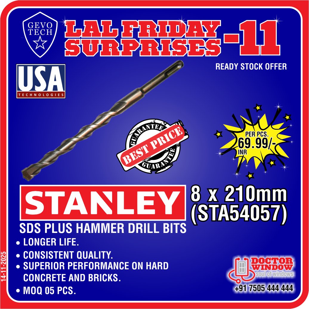DOCTORWINDOW_IN's tweet image. GEVO TECH ICONIC 3D HINGE
GEVO TECH STANLEY SDS PLUS HAMMER DRILL BITS 8x210mm (STA54057)
GEVO TECH STANLEY MESH GASKET FITTING ROLLER TOOL
GEVO TECH LAL FASTENER 8X80 MM

#3dhinge #hammerdrillbits #gasketfittingtool #lalfastener #doctorwindow #soulofwindows #hardware #door