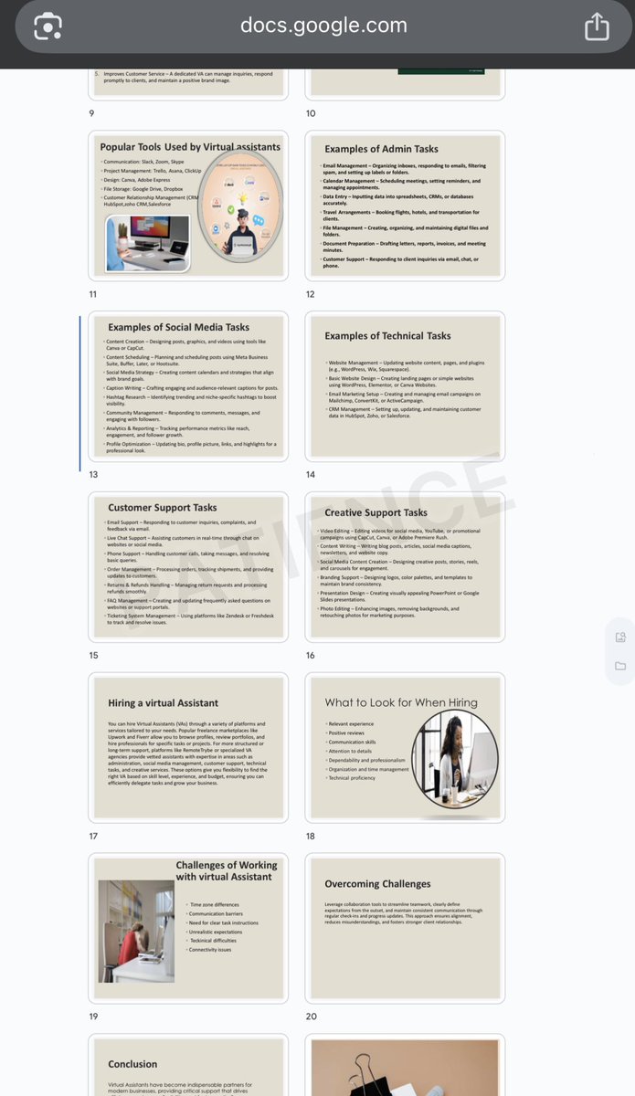 mhizpat4's tweet image. Week 1 Update 🎉
I just completed a 20-slide presentation titled “Who Virtual Assistants Are &amp;amp; Why You Should Hire One.”This project helped me clearly explain the value VAs bring—tasks, tools, impact, and why businesses need our support.

#VirtualAssistantJourney #RemoteTrybe