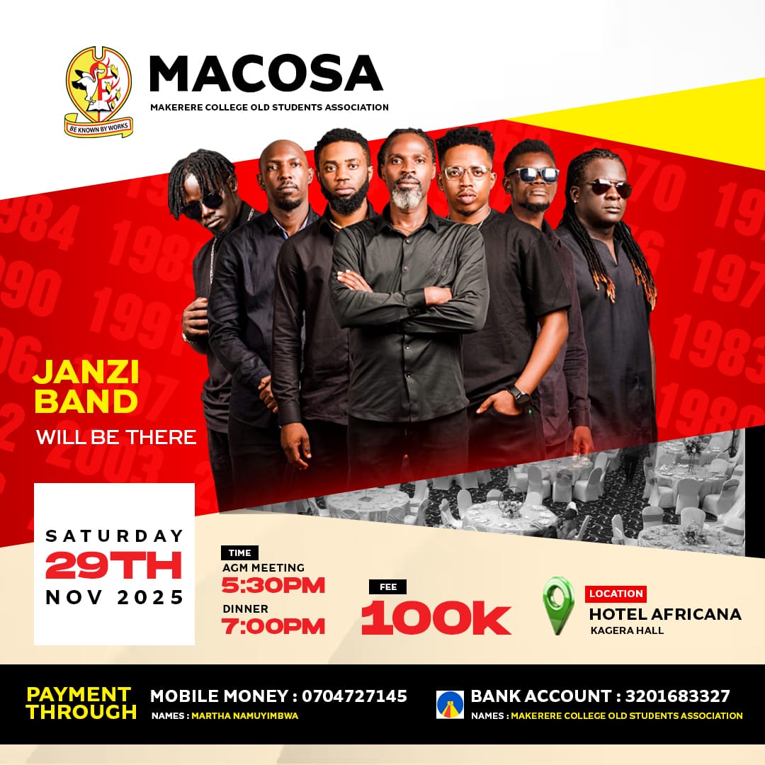 The countdown is on 9⃣ days to go. 

<a href="/Macosa_/">MACOSA</a> alumni dinner at hotel Africans. 

You can't dare miss this.

<a href="/MakerereCollege/">MAKERERE COLLEGE SCHOOL</a> <a href="/MacosRugby/">Macos Rugby</a> <a href="/Macosa_/">MACOSA</a> <a href="/macosians/">Macosians!</a>