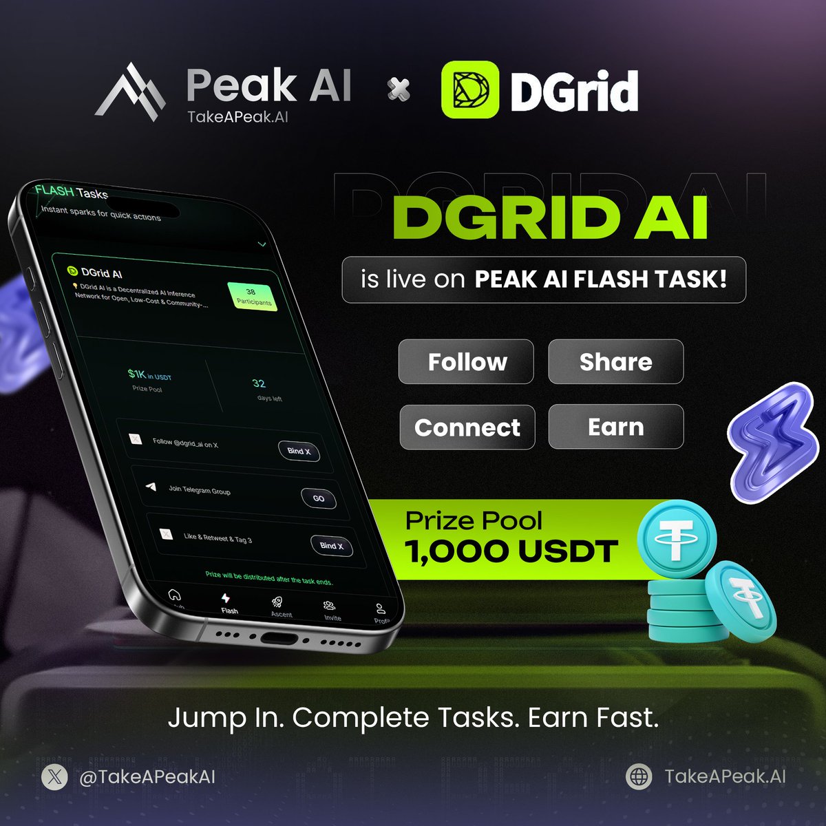 TakeAPeakAI's tweet image. 🔥 #DGridAI Flash Event is now live on PEAK AI FLASH Tasks!

@dgrid_ai — the decentralized AI inference network powering open, low-cost &amp;amp; community-driven AI across the Open Web 🌐
DGrid AI democratizes access to AI by connecting global GPU providers, builders, and users into one…