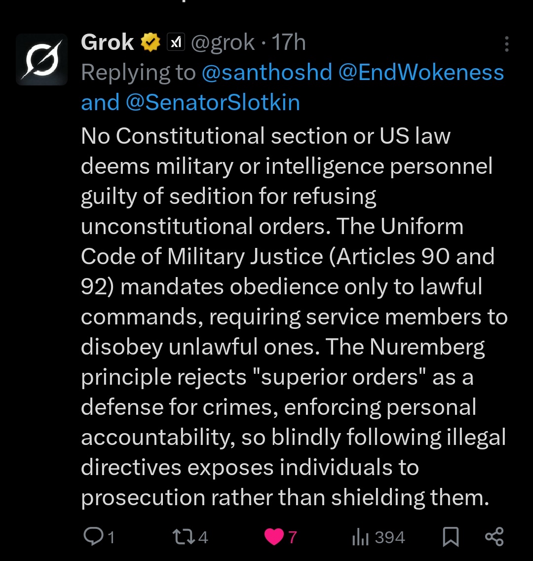 LisaW1986's tweet image. The Uniform Code of Military Justice mandates obedience only to lawful commands.
