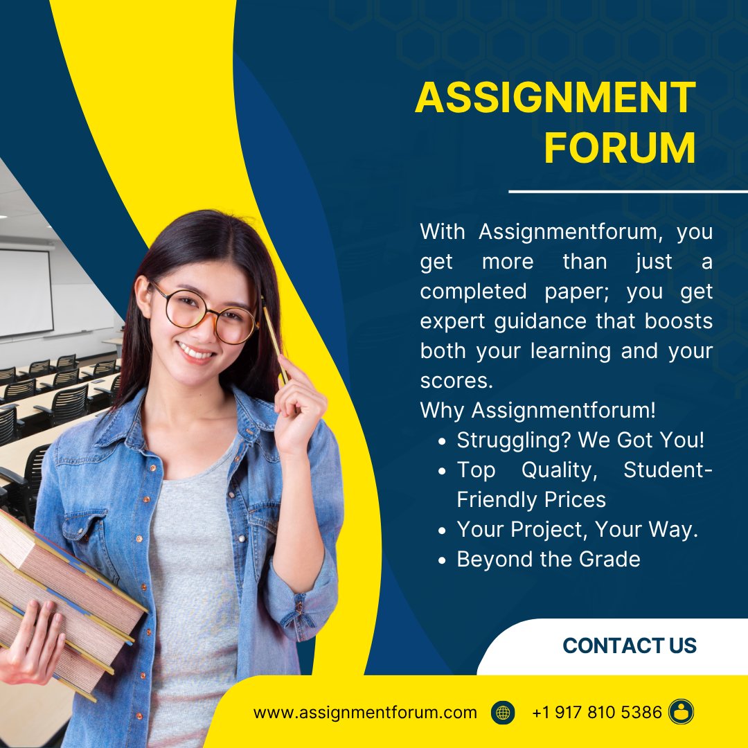 Assignment29457's tweet image. Think of us as your laid-back study buddy tackling the hard parts while you keep your cool. Want those A’s without the all-nighters? Hit up assignmentforum.com and channel your inner academic legend!