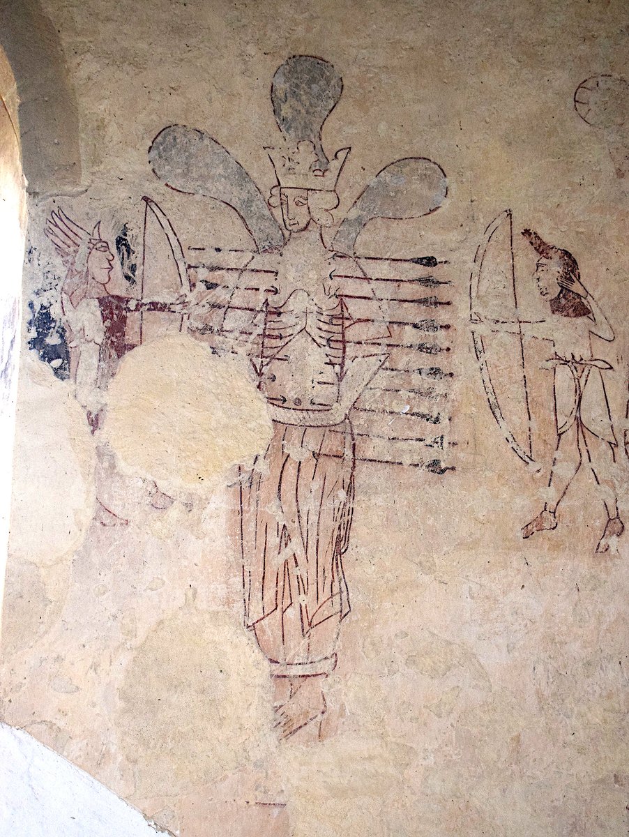 The martyrdom of Edmund, King of East Anglia by Viking invaders, tied to a tree and shot through with arrows. A 15th Century wall painting at Stoke Dry, Rutland. Today's the feast of St Edmund of East Anglia.