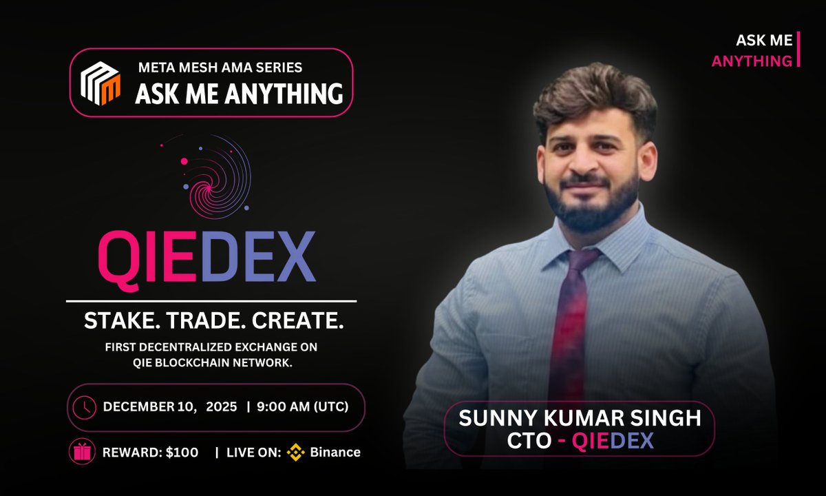 🎙Don’t miss out on the exciting opportunity to join our upcoming #BinanceLiveAMA featuring <a href="/dex_qi/">QIEDEX</a> 

💸 Create Free Tokens, Swap &amp; Earn

⌚️ 10th Dec, 9 AM UTC
💰 $100 USDT

🌐 binance.com/en/live/video?…

📌Rules: 
✅ <a href="/dex_qi/">QIEDEX</a> &amp; <a href="/metameshglobal/">Meta Mesh Global</a> 
✅Like &amp; Retweet