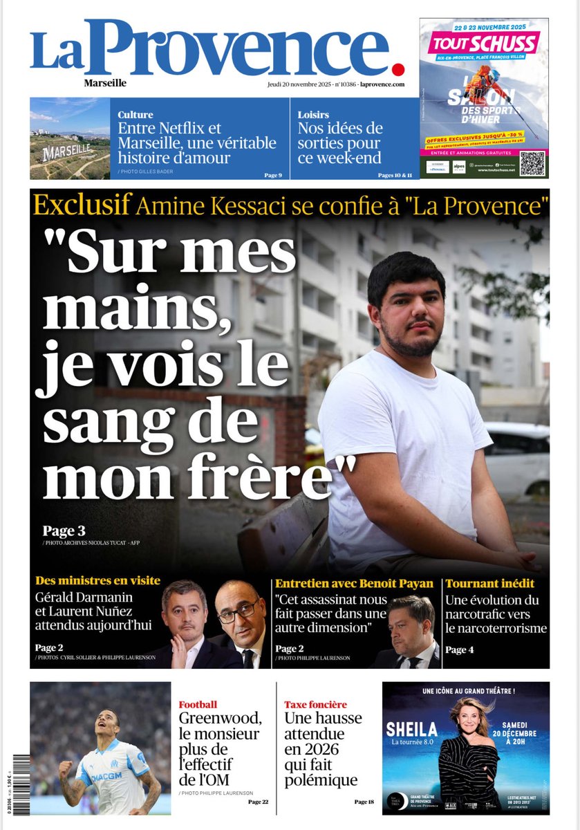 OBiscaye's tweet photo. 🔵 La Une de @laprovence de ce jeudi 20 novembre https://t.co/6GppTi4vuB